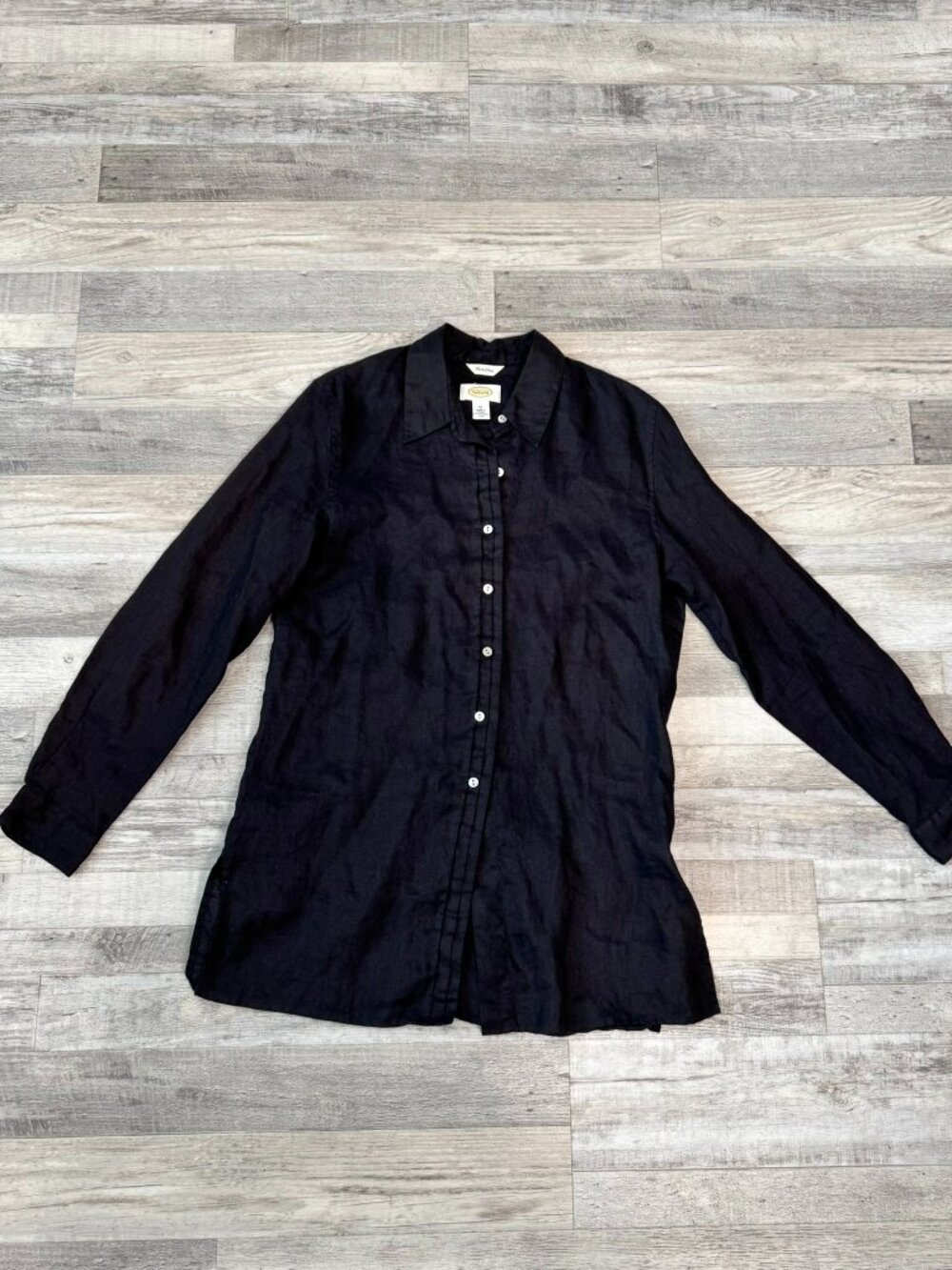 Talbots black Irish linen long sleeve womens button down tunic size 12 J38